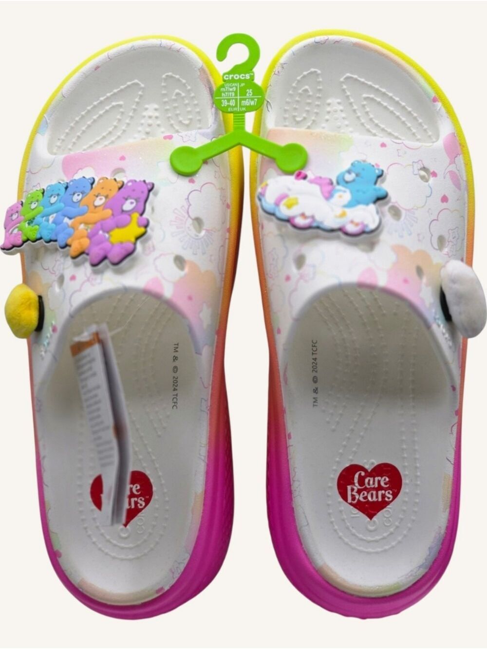 NWT Crocs x Care Bears Stomp Slides W9 Rainbow Platform Charms - Picture 11 of 11